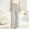 Novas calças de pijama térmicas femininas de outono, tecido escovado dupla face, adequadas para usar ao ar livre, estampa de desenho animado, calças de casa, calças compridas casuais