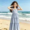 Vestido de tirantes a rayas de verano para niñas, Nueva moda trendy para niños mayores, Vestido casual de princesa para la playa