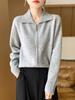 Cardigã com zíper na lapela feminino gola polo outono e inverno top de malha macio e ceroso 100% lã moda casaco suéter com zíper