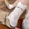 Meias Finas de Algodão Bordadas com Gatinhos Fofos de Orelhinhas para Primavera e Verão, Meias Femininas Sem Costura Estilo Coreano e Japonês, Meias Largas para Mulheres