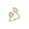 Anillo de Luz de Anillo Abierto de Zirconia con Forma de Corazón y Gota de Agua Estilo E-commerce Transfronterizo Lujo Temperamento Anillo Ajustable para Dedo Joyería de Mano de Moda