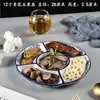 Bandeja de alimentos marinados, plato para hotel y restaurante, bandeja de snacks de frutas secas, plato multicompartimento, plato de cinco compartimentos, cerámica azul y blanco