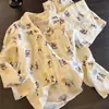 Pijama feminino estilo princesa de desenho animado, cardigã para primavera e outono, conjunto de calça comprida e manga longa, adequado para usar como roupa de casa