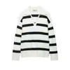 Para Comércio Exterior Transfronteiriço Europeu e Americano Roupas Femininas Aliexpress Mais Vendidas Outono Simples Versátil Suéter de Tricô Listrado Preto e Branco com Decote em V