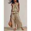 Conjunto de Dos Piezas Transfronterizo Europeo y Americano para Mujer de Amazon, Camisa sin Mangas Fluida de Color Sólido, Elegante y a la Moda Conjunto de Pantalones Largos, Estilo Nuevo