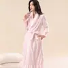 Bata Nocturna de Otoño e Invierno para Mujer, Bata de Baño de Franela Estilo Palacio, Engrosada, Cálida y Sexy, Ropa de Casa de Talla Grande, Pijama de Longitud Media