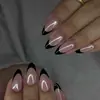 Pontas de Unha Vestíveis Cromadas com Acabamento de Luxo, Adesivos Eletrodepositados para Unhas Postiças Gradiente Branco Francês Nude, Arte de Unha em Formato Amêndoa