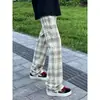 Pantalones casuales a cuadros retro americanos de diseño transfronterizo para hombre, primavera y otoño, con cordón, holgados, rectos, ajustados, versátiles, largos