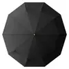 Novo Guarda-chuva Automático Completo com 10 Varetas, Cabo de Madeira Elegante, Proteção Solar para Dias Ensolarados, Guarda-chuva Dobrável Elegante para Negócios Masculino com Logotipo Personalizável