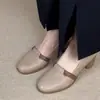 Sapatilhas rasas estilo retrô francês, couro macio, sola macia, novos sapatos femininos de calçar, salto grosso, versáteis para o trabalho, sapatos de mãe