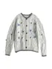 Cardigan de Tricô Redondo com Flores Tridimensionais Estilo Retrô para Mulheres, Outono e Inverno, Casaco Suéter de Crochê Versátil de Alta Qualidade com Mangas Longas