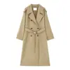 Trench coat clássico de sarja de comprimento médio para mulheres, novo estilo outono 2026, de abotoamento duplo com gola de lapela, casaco de alta qualidade estilo britânico
