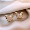 Pendientes de mariposa con circonitas y aguja de plata galvanizada en oro auténtico de 18 quilates. Exquisitos y a la moda. Pendientes ligeros de lujo de alta gama para mujer.