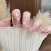 Unhas Postiças Blush Estilo Francês, 30 Peças, Tamanhos Variados, Tiras de Unha Pré-Fabricadas, Unhas Postiças Olho de Gato Rosa Nude, Nail Art com Flores Secas