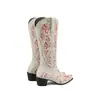 Botas de moda de punta para mujer europeas y americanas botas de mujer bordadas botas de cuero manga comercio exterior 2023 tacón de costura 43 nuevo 40 algodón