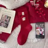 Calcetines Rojos de Lana Cálida para Navidad con Lazos Rayas Dibujos Animados de Media Pantorrilla Calcetines de Año Nuevo Rojos Año del Zodiaco Calcetines Holgados