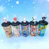 Copo de Água com Pingente de Boneco de Animal Colorido, Copo com Canudo Cartoon Estampado Colorido, Copo de Plástico com Canudo PP 500ml