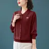 Conjunto de Primavera para Mamá: Top de punto rojo con elegantes mangas de gasa, ropa holgada para mujeres de mediana edad