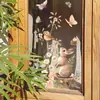 HS3588Q pegatinas de ventana de conejo de dibujos animados, flor, pájaro, mariposa, pegatinas no electrostáticas, pegatinas decorativas de vidrio visual de doble cara