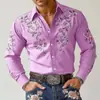 Nueva camisa de manga larga estampada de estilo étnico para hombre con diseño de botones normal, top de manga larga de ajuste estacional