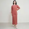 Conjunto de Duas Peças Estilo Miyake Plissado Relaxado para o Dia a Dia Saia Longa Plissada Solta com Caimento Flattering Minimalista