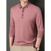 Otoño 2026 Nuevo Estilo Camisa Polo de Manga Larga para Hombres de Mediana Edad Casual Cuello Solapa Color Sólido Top Holgado