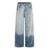 Calça Jeans Masculina Lavada Tie-Dye com Gradiente Vibe Trendy Marca Estilo Americano Desgastada Solta Casual Semi-Elástica Reta