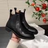 Botines Chelsea de Cuero Genuino Estilo Británico Hechos a Mano Botines Cortos Retro Chimenea 2024 Otoño e Invierno Nuevo Chelsea Café para Mujer