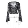 Europeu e Americano Ins Perspectiva Nova Chegada Spice Girl Slim-Fit All-Match Curto Cortado Lace Manga Comprida Spice Girl Lace Top
