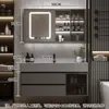 Juego de Gabinete de Baño de Madera Maciza Integrado con Roca, Lavabo Minimalista Moderno, Espejo de Lavabo, Lavabo de Tocador de Baño