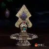 Suministros budistas de Xizang adornos Nepal hecho a mano cobre cobre bañado en oro ocho auspiciosas flores talladas altura 20cm