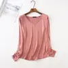 Camiseta de manga larga para mujer, nuevo estilo primavera y otoño, moderna y versátil, camiseta básica de modal, corte ajustado, top escote en V adelgazante, a la moda