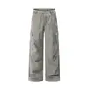 Pantalones Cargo de Trabajo Lavados Vintage Desgastados con Múltiples Bolsillos Mu Qiu para Hombres y Mujeres, Pantalones Largos Casuales Sueltos de Pierna Ancha