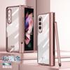 Funda Adecuada para Teléfono Samsung Zfold5/4, Transparente Galvanizada con Ranura para Bolígrafo en la Bisagra con Cubierta Protectora para Lápiz Óptico Spen