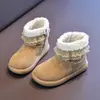 Zapatos de Algodón para Niñas con Adorno de Encaje Botas Gruesas de Algodón 2025 Nuevo Estilo de Invierno Niños Medianos y Grandes Niñas Botas de Nieve Cálidas