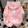 Nueva Sudadera con Capucha Estampado de Araña Linda Americana para Mujer Otoño e Invierno Diseño Tie-Dye Rosa Top de Nicho para Estudiantes