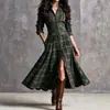 Estación Independiente de Amazon Comercio Electrónico Transfronterizo Ropa de Mujer Vestido Largo Retro Occidental a Cuadros con Cinturón Desmontable Moldeador de Cintura y Bolsillos
