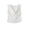 My2332-25 Primavera Novo Estilo Americano Sexy Sexy Frente Plissada Gola Balanço Curta Casual Camiseta Regata para Usar por Baixo