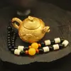 Nuevo Adorno de Tetera con Mango de Dragón Dorado Arenoso Estilo Chino Pixiu, Decoración Giratoria de Tetera Pequeña, Adorno de Regalo para Aliviar el Estrés