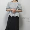 Camisa Listrada Transfronteiriça Japonesa-Coreana Estilo Novo Verão 2026 Chic Preguiçoso Frente Curta Costas Longas Fenda Lateral Gola Redonda Manga Três Quartos para Mulheres