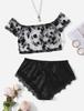 Fabricantes mayoristas de ropa interior sexy transfronteriza flocado Seda de Hielo perspectiva tentación conjunto lencería sexy 601