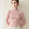 Suéter 100% cachemir puro para mujer, cuello semi alto, corte ajustado, suave y acogedor, base de punto, suéter liso otoño e invierno 2026