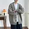 Cardigan de Punto con Cuello en V para Hombre de Primavera y Otoño Chaqueta Estilo Coreano de Moda Suéter de Color Sólido Suéter Informal Holgado para Hombre Estilo Perezoso