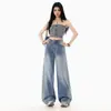 Foto Real de Jeans de Pierna Ancha con Pedrería Super Populares de Color Claro para Mujer, Nuevo Modelo Primavera 2026, Pantalones Acampanados Estrellados y Brillantes