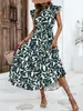 2026 Ropa de Mujer Transfronteriza Europea y Americana Verano Nueva Moda Vestido de Hada Estampado con Mangas Volantes y Lazo