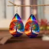 Aretes Colgantes de Joyería de Acrílico Verde Planos con Forma de Gota de Agua Árbol de la Vida Estilo Ins Estilo Bosque Incrustación