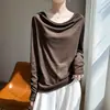 Top de punto con cuello drapeado para mujer pliegues holgados favorecen el busto y el cuello atmósfera suave versátil y adelgazante capa base para otoño e invierno