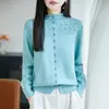 Cárdigan suéter de ganchillo 100% algodón de cuello medio para mujer, nuevo estilo otoño e invierno, casual y adelgazante, top de punto versátil