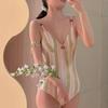 Traje de Baño Enterizo Simple Estilo Ins Coreano Vacaciones en Aguas Termales Adelgazante Rayado Estilo Deseo Puro Pecho Pequeño Estilo Pequeño Fragante para Mujer