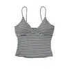 Camisola de Rayas Blancas y Negras con Escote en V Profundo Estilo Chica Hot de Deseo Puro para Mujer, Top Casual Sexy Versátil de Verano Ajustado